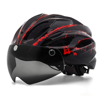 Casca protectie bicicleta, zggzerg, Cu lumina spate, Trei moduri luminoase, viziera detasabila, Cu 18 canale de ventilatie, aerodinamica, Disipare eficienta a caldurii si ventilatie, Dimensiune reglabila, Circumferinta 58-62, Negru cu rosu