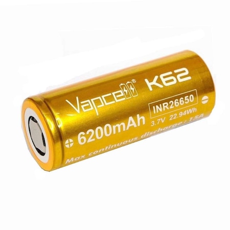 Acumulator 26650 capacitatea 6200 mAh, Vapcell K62, tensiune 3.7V, intensitate 15A, flat top