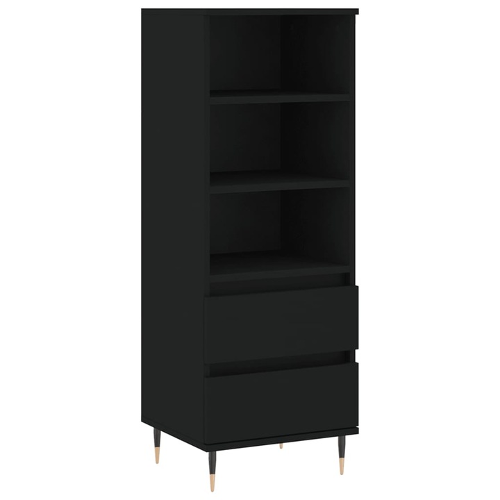 Comoda Zakito Europe, lemn compozit, 3 compartimente, 2 sertare, negru, 40x36x110cm