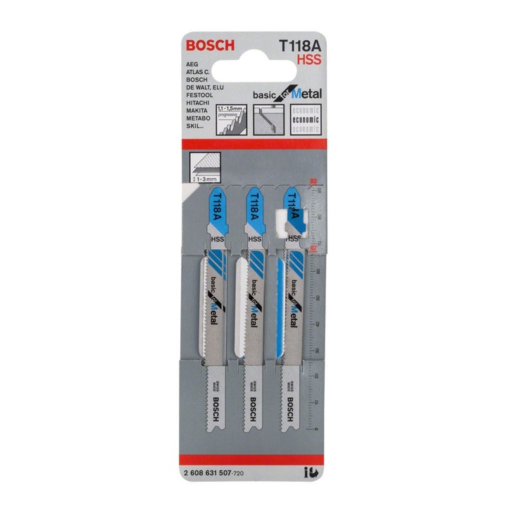 Függőleges fűrészlap, fémhez, Bosch Basic for Metal, T 118 A, 3 darabos készlet