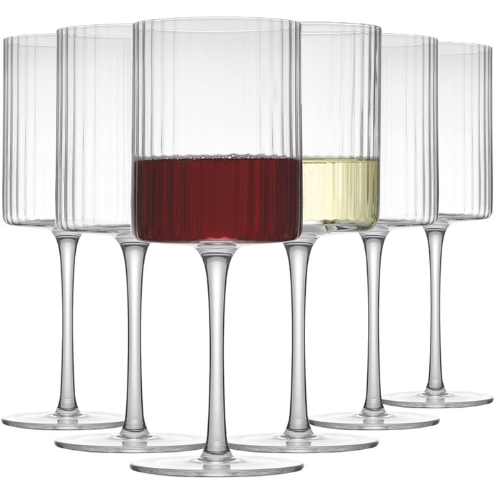 Комплект чаши вино Quasar & Co., 350 мл, Стъкло, оребрена шарка, Прозрачен, 6 бр