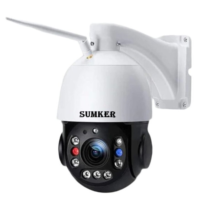 Camera de supraveghere, Sumker, 8 MP Camera IP, 30x zoom optic, Camera PTZ Senzor de miscare PIR supraveghere securitate, Wifi, Carcasa metalica