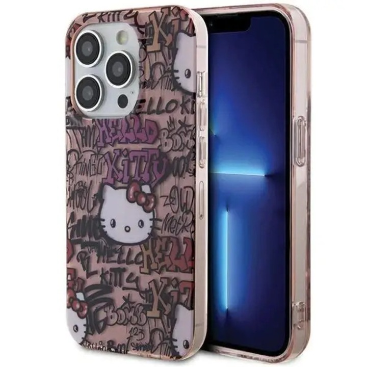 Husa pentru iPhone 13 Pro Max - Hello Kitty Hardcase IML Tags Graffiti - Pink