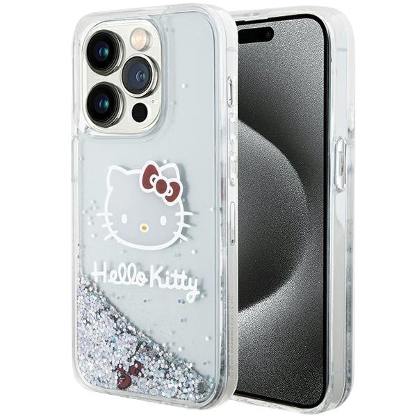 Husa pentru iPhone 14 Pro - Hello Kitty Hardcase Liquid Glitter Charms Kitty Head - Silver