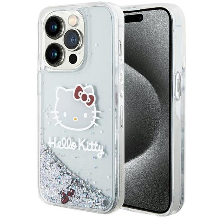 Husa pentru iPhone 14 Pro - Hello Kitty Hardcase Liquid Glitter Charms Kitty Head - Silver