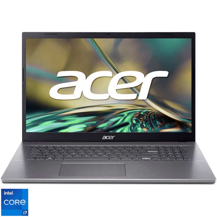 Laptop Acer Aspire 5 A517-53-72B0 cu procesor Intel® Core™ i7-12650H pana la 4.7 GHz, 17.3", Full HD, IPS, 16GB DDR4, 512GB SSD, Intel® UHD Graphics, NO OS, Steel Gray
