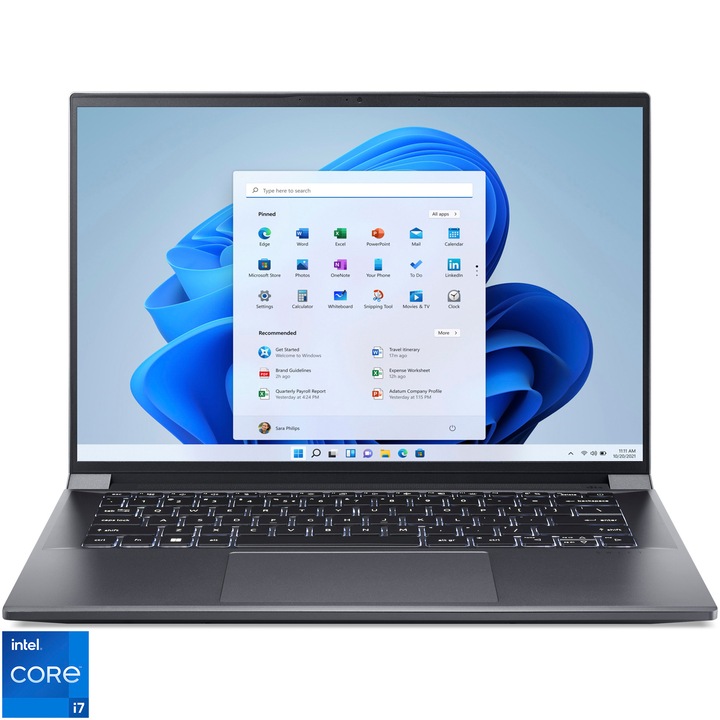 Laptop Acer Swift X14 SFX14-71G cu procesor Intel® Core™ i7-13700H pana la 5.0 GHz, 14.5", 2.8K, OLED, 16GB, 1TB SSD, NVIDIA® GeForce RTX™ 4050 6GB GDDR6, Windows 11 Pro, Iron