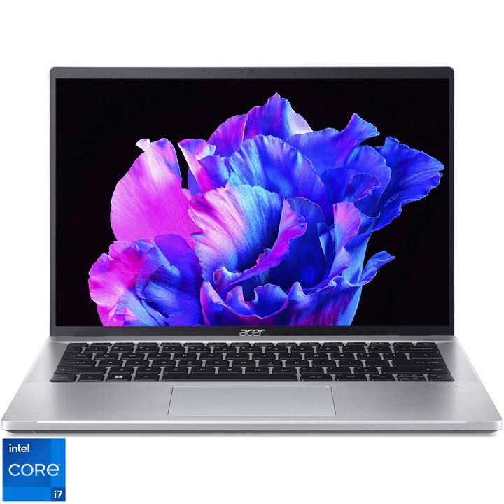 Laptop Acer Swift Go 14 SFG14-71T-72NF cu procesor Intel® Core™ i7-13700H pana la 5.0 GHz, 14", WUXGA, IPS, Touch, 16GB DDR5, 512GB SSD, Intel® Iris® Xe Graphics, No OS, Pure Silver