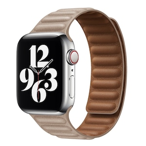 Curea magnetica din piele naturala, Pentru Apple Watch Ultra/SE/8/7/6/5/4/3/2/1, Display 42/44/45/49 mm, Kaki