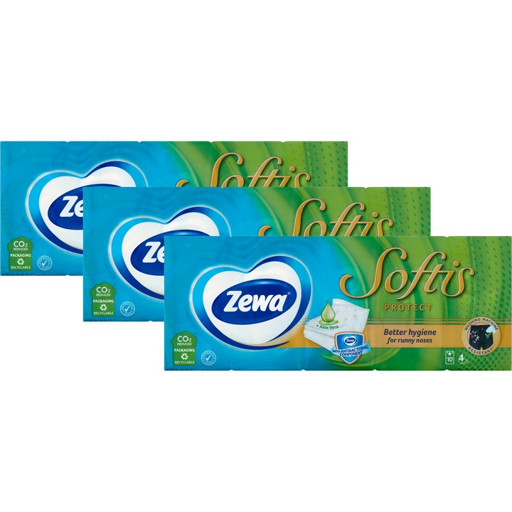 3x Zewa Softis Protect illatosított papír zsebkendő 4 rétegű 10 x 9 db
