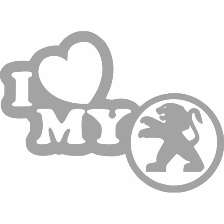 Стикер за кола Image, I love my PEUGEOT, сребрист, 23 х 17 см