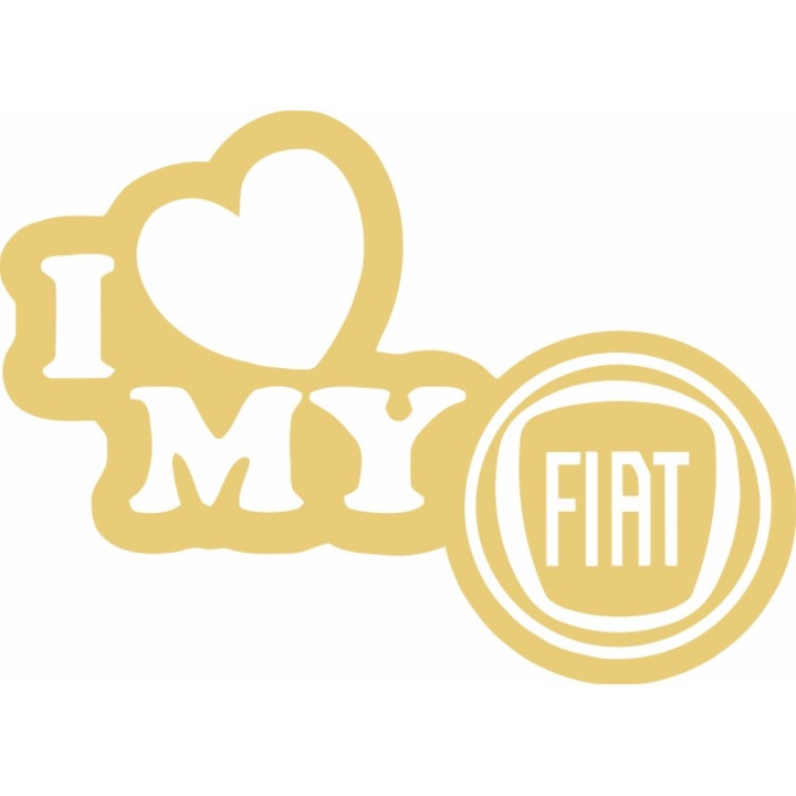 Стикер за кола, ИЗОБРАЖЕНИЕ, I love my FIAT, златен, 23 x 17 см