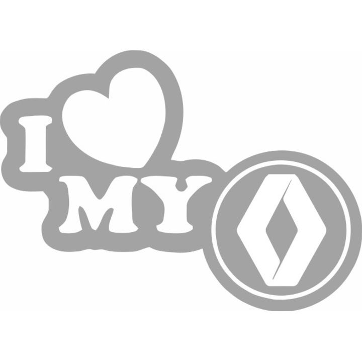 Стикер за кола Image, I love my RENAULT, сребрист, 23 х 17 см