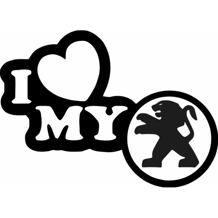 Стикер за кола, ИЗОБРАЖЕНИЕ, I love my PEUGEOT, черен, 23 х 17 см