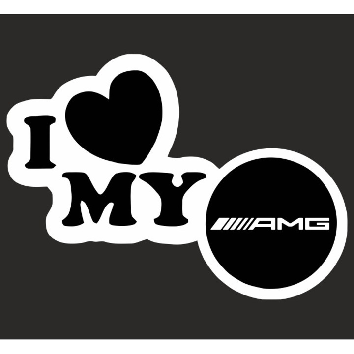 Стикер за кола, ИЗОБРАЖЕНИЕ, I love my AMG, бял, 23 x 17 см