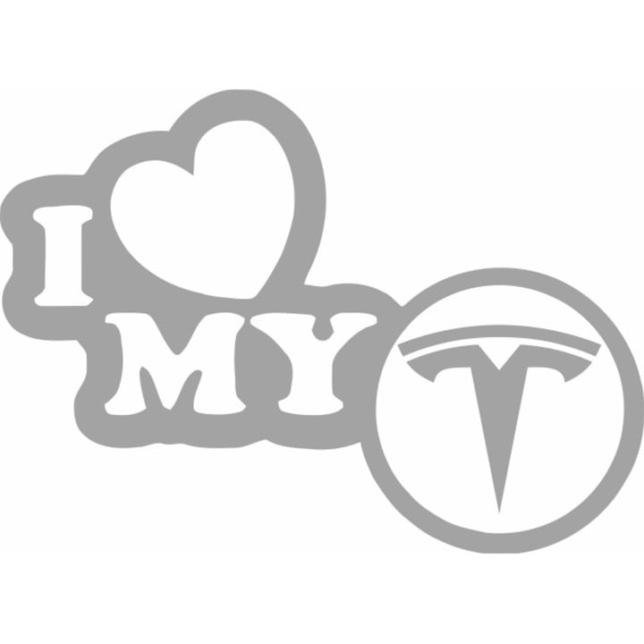 Стикер за кола, Image, I love my TESLA, сребрист, 23 х 17 см