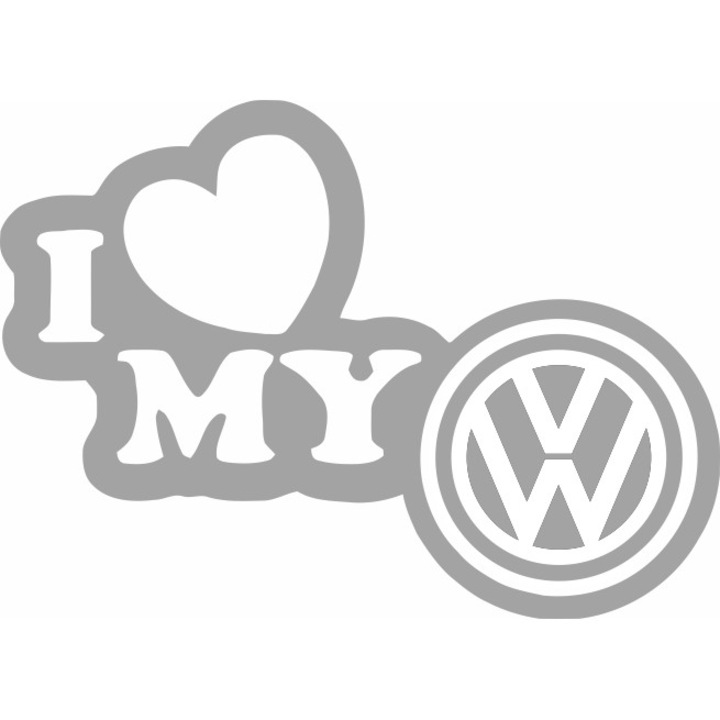 Стикер за кола, ИЗОБРАЖЕНИЕ, I love my VOLKSWAGEN, сребрист, 23 x 17 cm