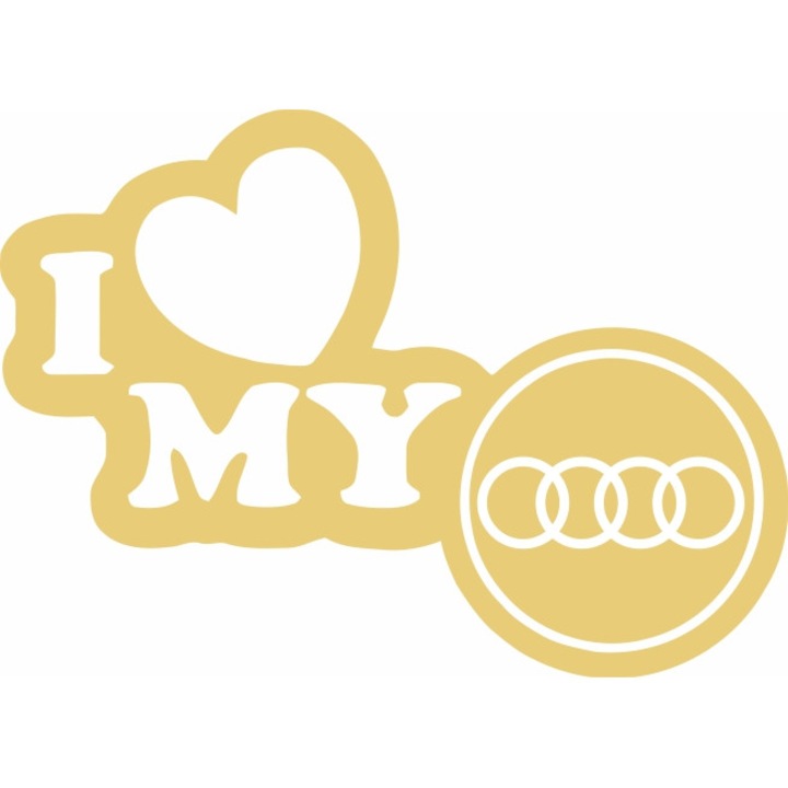 Стикер за кола, ИЗОБРАЖЕНИЕ, I love my AUDI, златен, 23 x 17 см