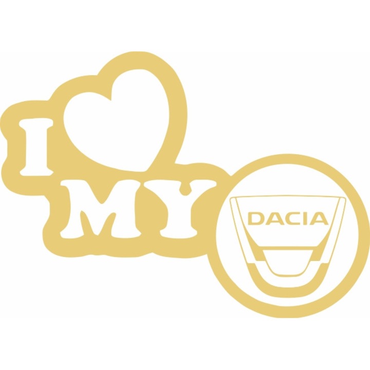 Стикер за кола, ИЗОБРАЖЕНИЕ, I love my DACIA, златен, 23 x 17 см