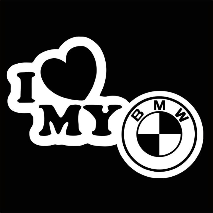 Стикер за кола, ИЗОБРАЖЕНИЕ, I love my BMW, бял, 23 x 17 см