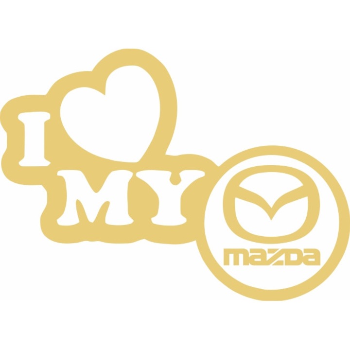 Стикер за кола, ИЗОБРАЖЕНИЕ, I love my MAZDA, златен, 23 х 17 см