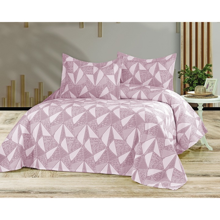 Комплект спално кувертюра, двойно, размер 240х250см, с две калъфки за възглавница 60х80см, Valentini Bianco., розово