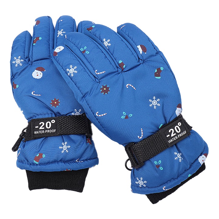 Manusi copii BGHYHYHI, Poliester, impermeabile, calduroase, design cu 5 degete, ajustabile, multicolor, pentru sporturi de iarna