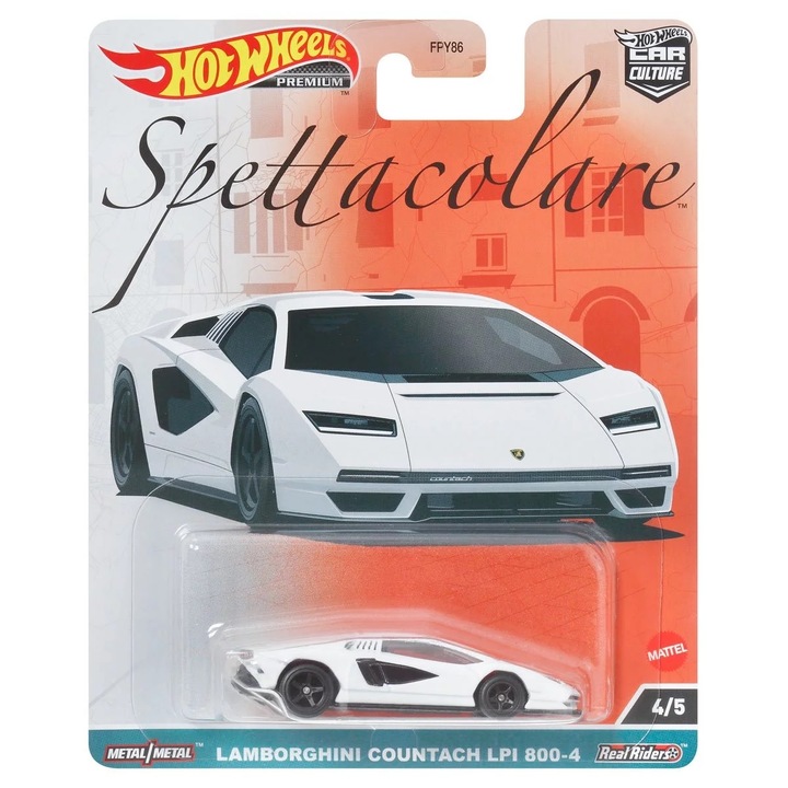 Hot Wheels Premium car, Spettacolare, Lamborghini Countach LPI 800-4, 1:64, бял