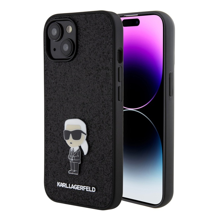 Tok iPhone 15 / iPhone 14 / iPhone 13 telefonokhoz - Karl Lagerfeld kemény tok, csillámos, rögzített (KLHCP15SGKNPSK) - Ikonik logó