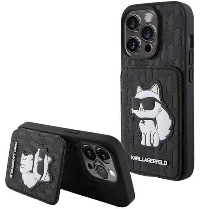 Husa Saffiano pentru iPhone 15 Pro Max, Karl Lagerfeld, TPU/PC/Piele ecologica, Negru