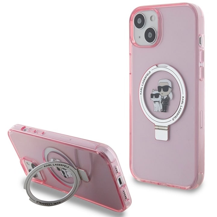 Tok iPhone 15 / iPhone 14 / iPhone 13 telefonokhoz - Karl Lagerfeld Hardcase Ring Stand MagSafe (KLHMP15SHMRSKCP) - Pink Karl&Choupette