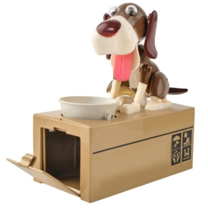 Pusculita pentru copii catelusul infometat CLASStitude, invata sa economisesti, alimentare la baterii, 15 x 8 x 17 cm, Maro