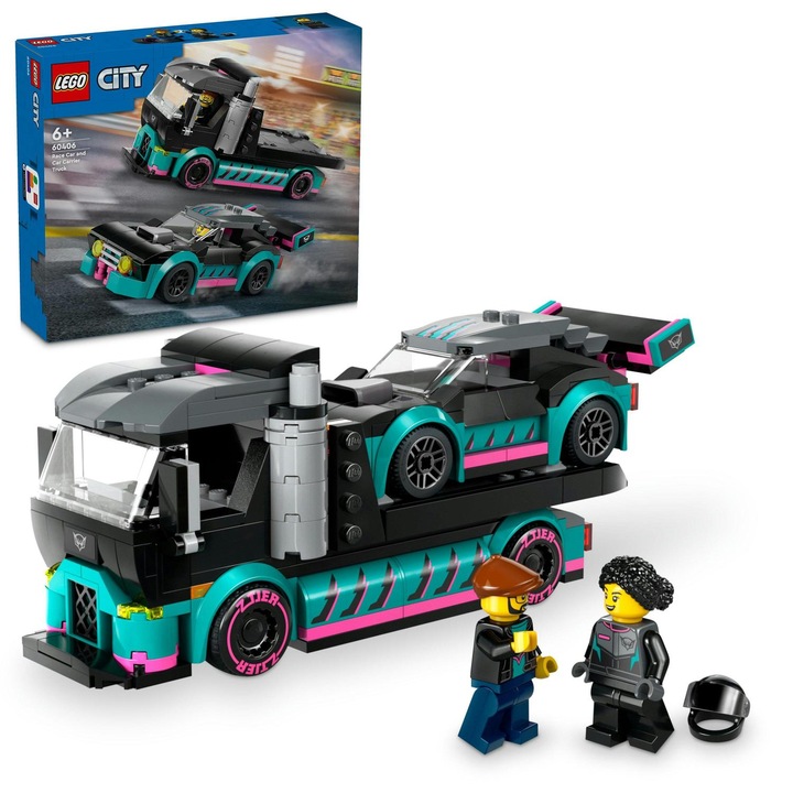 LEGO® City - Състезателна кола и камион за транспортиране на автомобили 60406, 328 части