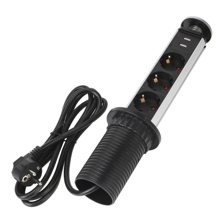 Munkalap hosszabbító gyermekvédelemmel és USB aljzatokkal