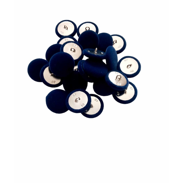 Комплект от 25 метални копчета с кръгли крачета, облечени в тъмносиньо кадифе 2,5 см размер 40