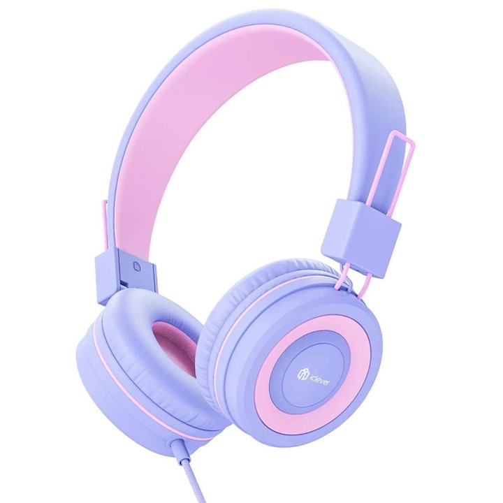 Casti copii, iClever, stereo, confort ultra, Jack 3.5 mm, microfon incorporat, violet