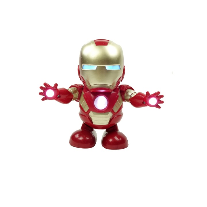 Robotel Iron Man, dans, muzica, luminite, 20 cm, rosu/auriu