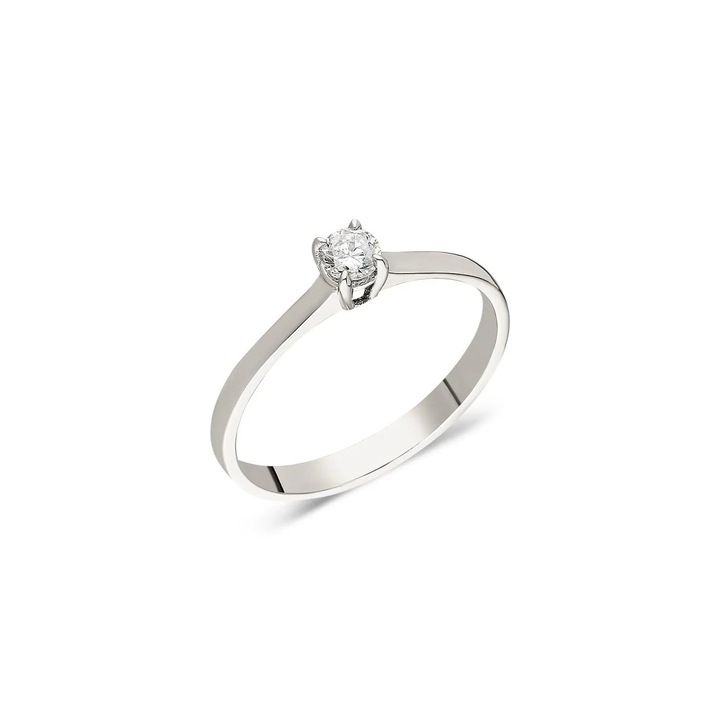 Inel de logodna din aur alb 14 K, 1.8 g, diamant 0.16 carate, 1 piatra, marimea 58, Reina Bijou