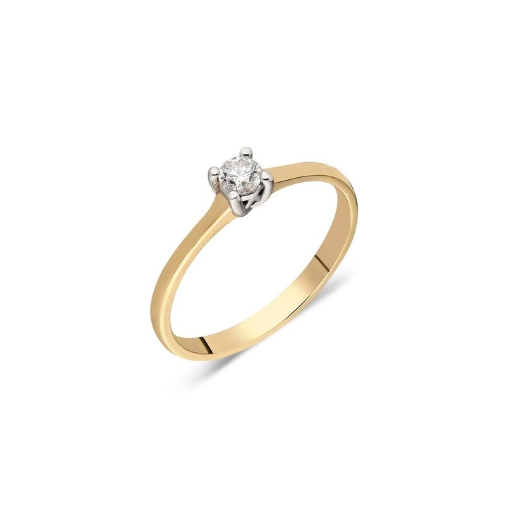 Inel de logodna din aur galben 14 K, 1.89 g, diamant 0.14 carate, 1 piatra, marimea 59, Reina Bijou