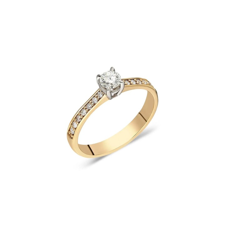 Inel de logodna din aur galben 14 K, 2.33 g, diamante 0.23CT; 0.13 carate, 15 pietre, marimea 52, Reina Bijou
