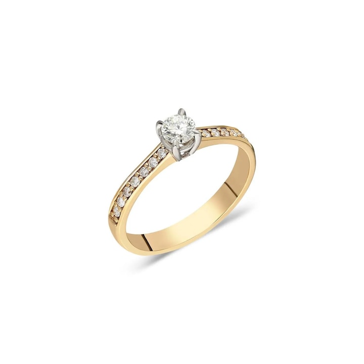 Inel de logodna din aur galben 14 K, 2.33 g, diamante 0.23CT; 0.13 carate, 15 pietre, marimea 52, Reina Bijou