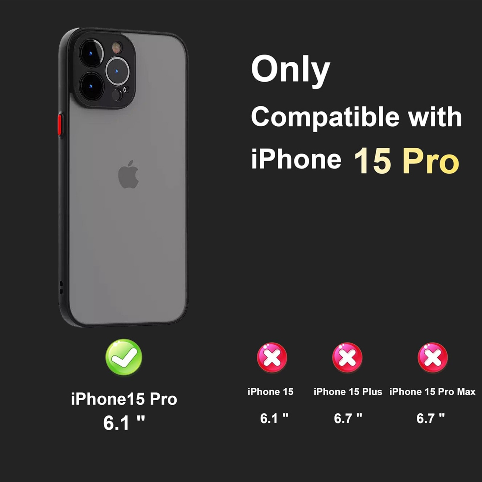 Husa cu protectie la camere si finisaj mat, NUODWELL, Compatibila cu iPhone 15 Pro, Design ultra slim, Antizgarieturi si rezistent la socuri, TPU/PC, Negru