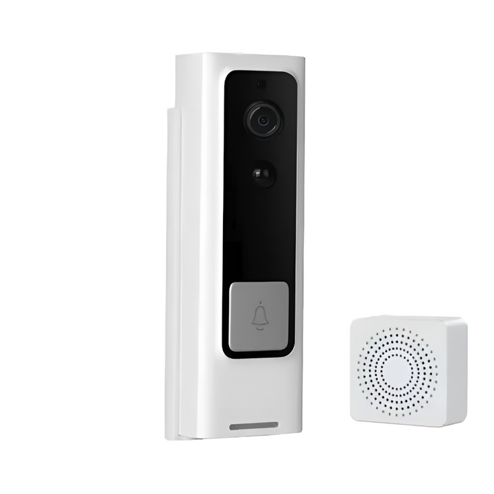 Sonerie Video Wifi SMART, HD 1080 consum redus de energie, Senzor Detectare Miscare, vedere nocturna, cu camera si microfon, wireless, stocare in cloud, Alba