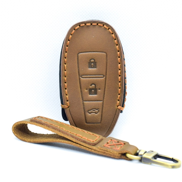 Husa cheie keyless 3 butoane Suzuki, din piele, maro