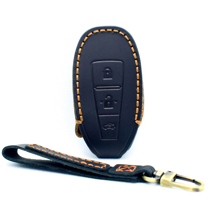 Husa cheie keyless 3 butoane Suzuki, din piele, negru