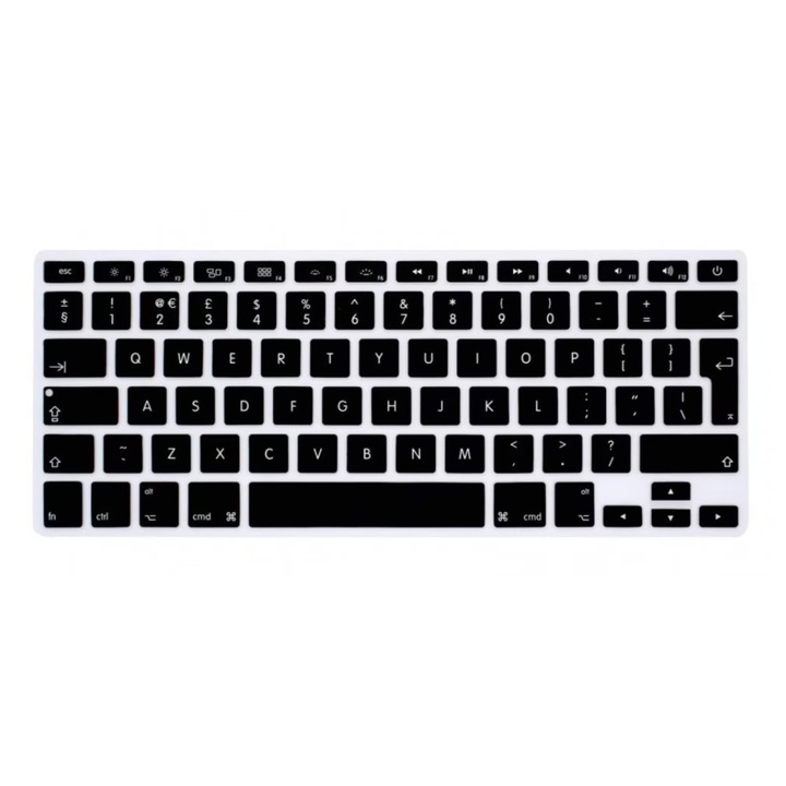 Billentyűzet tok, Nozibye®, kompatibilis MacBook Pro 13/15 hüvelykes (A1466/A1369/A1278/A1425/A1502/A1398), szilikon, európai modell, fekete