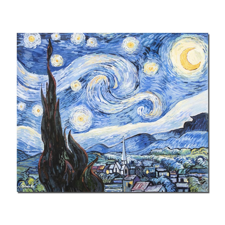 Tablou pictat manual Artnova, Noapte instelata, 60x50cm ulei pe panza, reproducere Vincent van Gogh