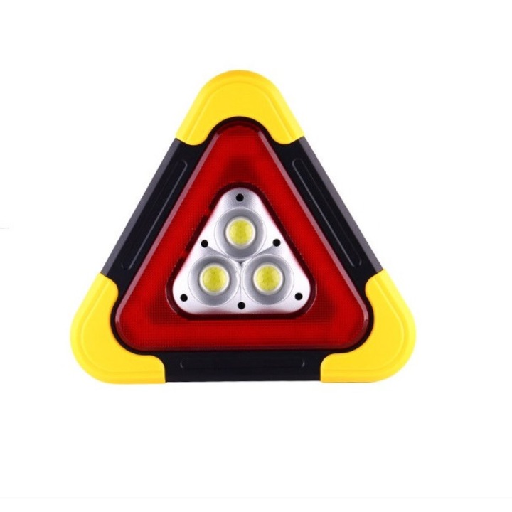 Светлоотразителен триъгълник 3 COB 42 Red LED Flash Warning, Мултифункционална лампа с 5 LED светещи фази, 2000mAH батерии и соларно зареждане, Работно или аварийно фенерче