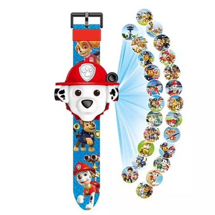 Уникален Часовник Пес Патрул с Прожекции, Маршал, червен