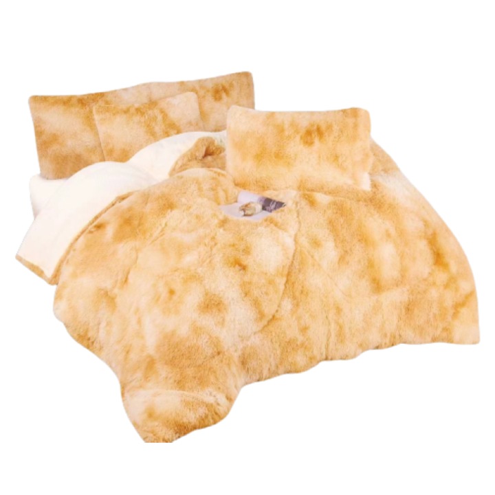 Pilota si 2 fete de perna, Fluffy, 2 persoane, 3 piese, Degrade, 200x230cm, Piersica